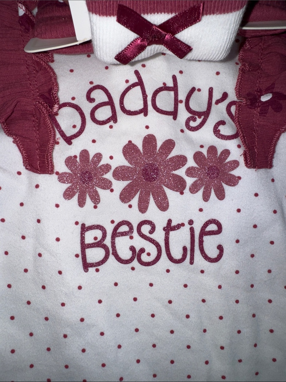 Catherine Malandrino White Bodysuit with Burgundy Glitter 'Daddy's Bestie'